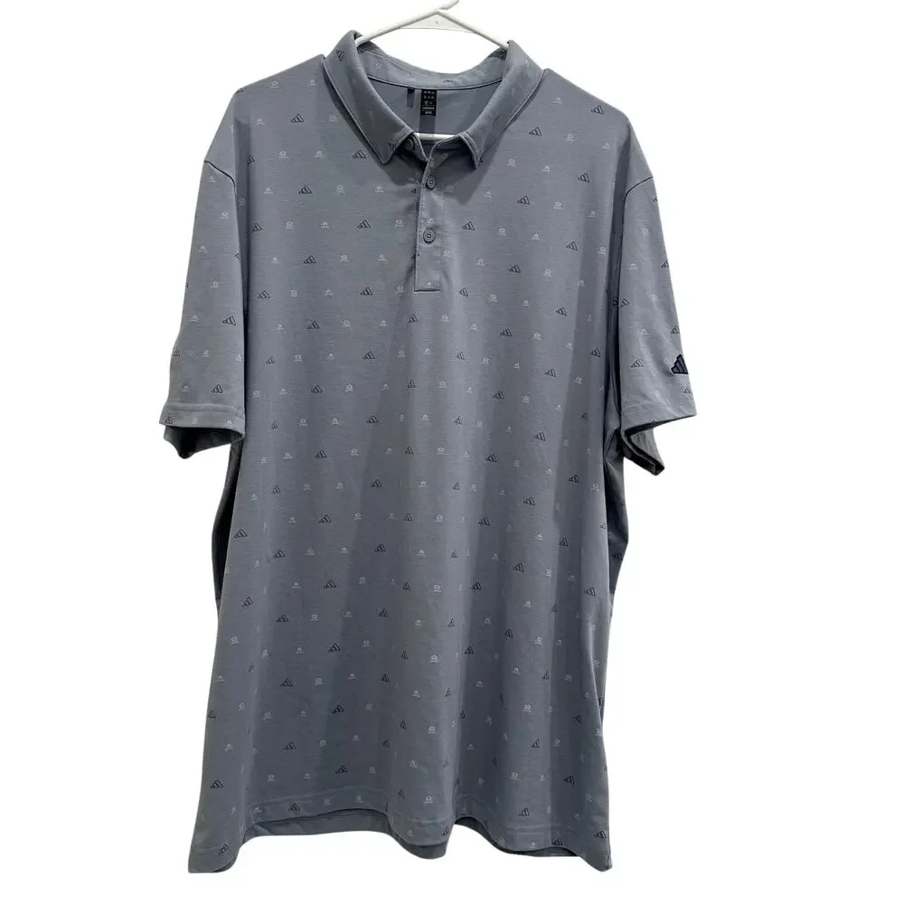 adidas Golf Go-To Mini Crest Print Mens Golf Polo Blue Shirt XXL Casual Athletic